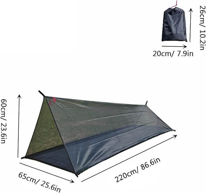Camping Tent, 40D Yarn 1 Person Outdoor Adventure Breathable Backpacking Tent, Ligthweight Compact Portable Small for Hiking, Easy Setup, 220 x 65 x 60cm (Black)