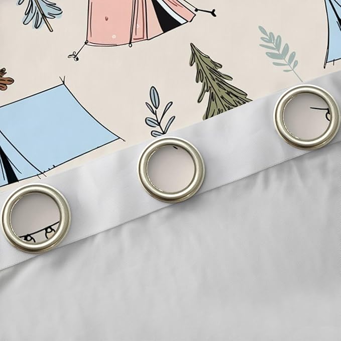 Feelyou Cute Beige Camping Camper Curtains for Bedroom Living Room Campfire Tent Blackout Shades Happy Camping Room Darkening Curtain Window Treatments, 2 Panels 38 x 54 Inch Decor
