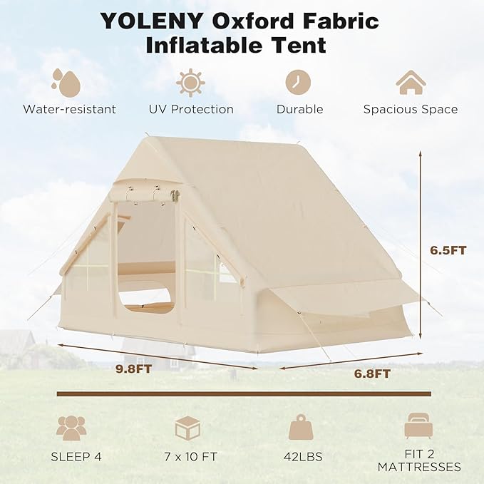 EROMMY 4/6/8/12 Person Inflatable Tent with Skylight, 4 Season Blow Up Tents with Hand Pump for Outdoor Camping & Hiking, Easy Set-up Windproof Sunproof Waterproof