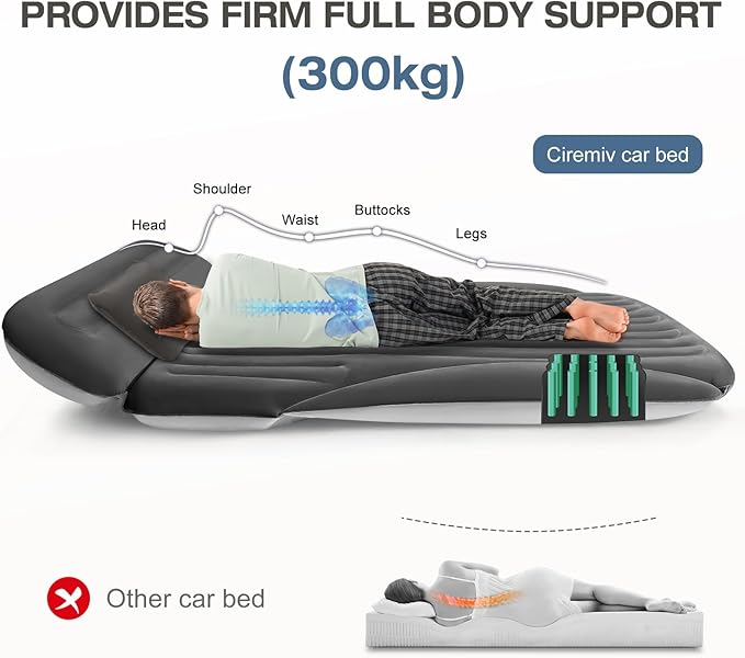 SUV Air Mattress, Double-Sided Thick Flocked Car Air Mattress with Built-in Pump & Pillow, Complete Sleeping Accessories for Auto Camping & Road Trips（Dark Coffee）