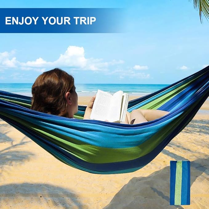 Adult Outdoor Camping Hammock | Heavy-Duty Rope Tree Hammock | Stand Replacement Option | Essential for Patio & Backyard Relaxation (Blue, Large)