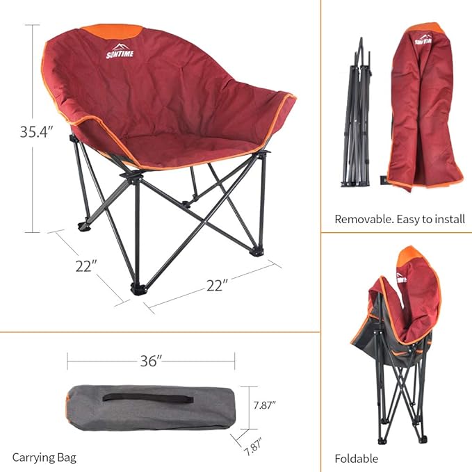 OUTDOOR LIVING SUNTIME Sofa Chair, Oversize Padded Moon Leisure Portable Stable Comfortable Folding Chair for Camping, Hiking, Carry Bag