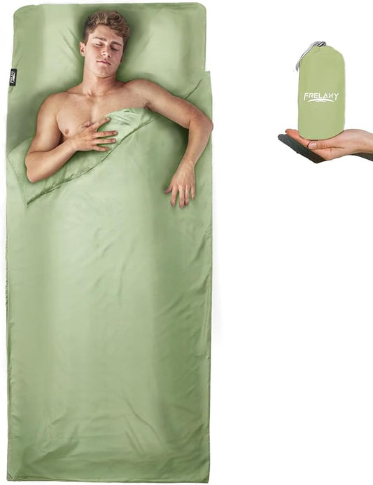 Frelaxy Sleeping Bag Liner, XL Travel Sheet & Camping Sheet for Backpacking, Hotel, Hostels & Traveling, Comfy & Easy Care, Full-Length Zipper/No Zipper, 4 Seasons Warm Cold Weather