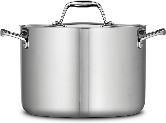 Tramontina Signature Tri-Ply Clad Stainless Steel 8-Quart Stock Pot with Lid, Induction-Ready Pasta Pot, Dishwasher-Safe, NSF-Certified, Made in Brazil