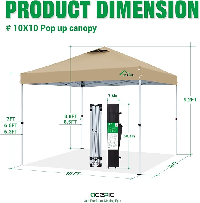 10x10 Pop Up Canopy Tent,300D Silver-Coating Top,Pop Up Canopy Tent Instant Portable Shelter with 1-Button Push and Wheel Carry Bag, 8 Stakes and 4 Weights