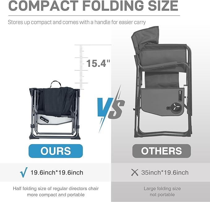EVER ADVANCED Camping Directors' Chair with Side Table, Portable Folding with Compact Size, Breathable & Quick Dry Design Heavy Duty Lawn Chair with Pocket, 400lbs, Textilene Mesh, Black