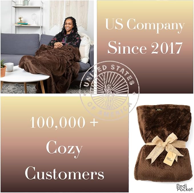 PediPocket XXL Sherpa Lined Patented Foot Pocket Blanket – Exquisitely Expresso – Extra Large 60” x 84” with 30” Deep Foot Pocket, Plush Fleece Blanket,Machine Washable, Gift Idea (Non-Electric)