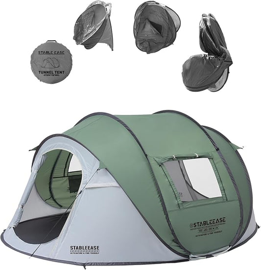4 Person Instant Pop Up Tent, Automatic Waterproof Windproof Camping Tent with 2 Doors for Outdoor Hiking, Beach & Travel, Portable Family Tent with Carry Bag for Easy Setup