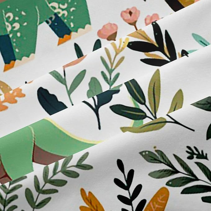 Green Dinosaurs Window Curtain | Tropical Palm Leaf Window Treatment Curtain,Teens Woman Men Cartoon Dinosaur Bedroom Curtains Colorful Floral Living Room Decor Top 2 Panels,52Wx96L