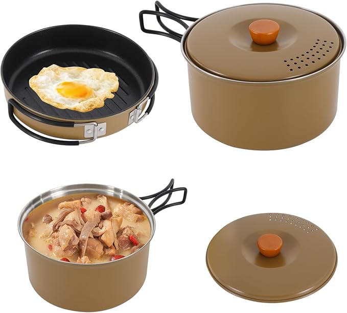 Camping Cookware Set Portable Camping Cooking Set 304 Stainless Steel Camping Pots and Pans Set Campfire Cooking Equipment with Storage Bag for Outdoor Camping Hiking Picnic for 2-3