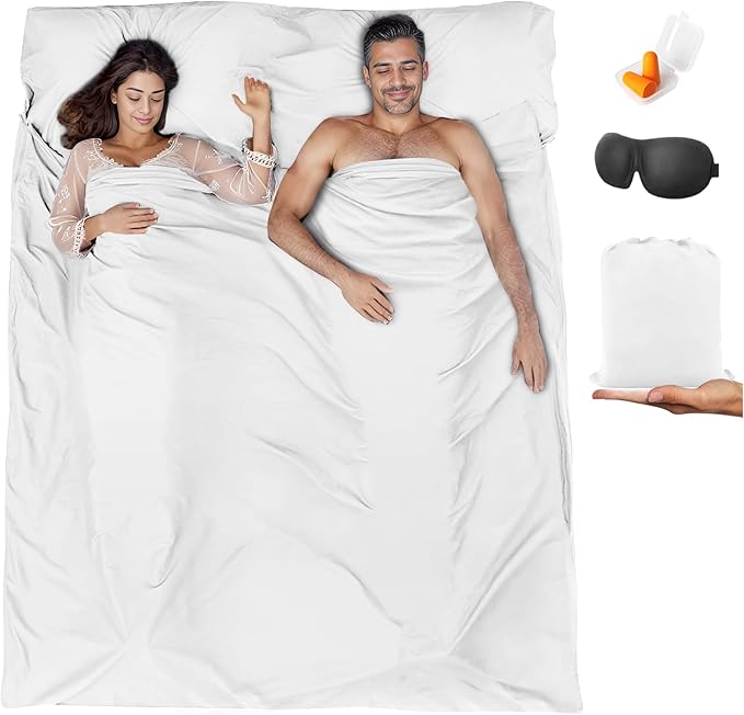 Sleeping Bag Liner,Travel Sheet & Adult Sleep Sack, Camping Sheets Travel Sleep Sack for Backpacking,Hotels & Hostels -Lightweight Single &Double Travel Sheet Camping Sheets