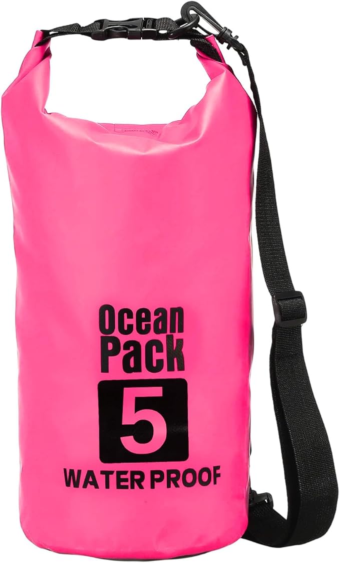 Waterproof Dry Bag, 5L Fit for Women Men Water Proof Bags Lightweight Dry Storage Floating Backpack with Whistle for Travel Backpacking Boating Kayaking Camping (Rose Red)