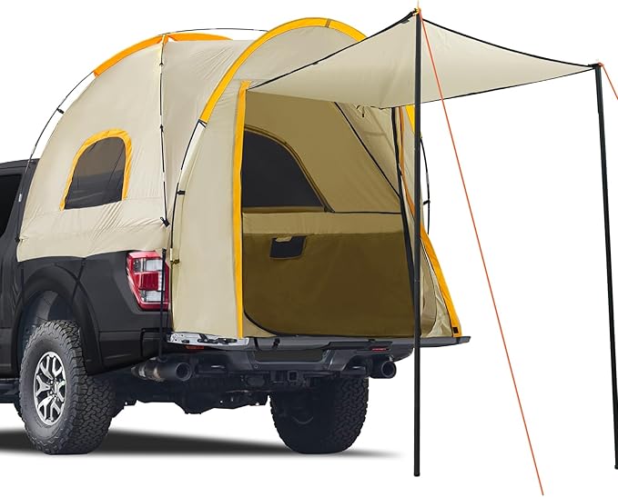 Pickup Truck Tent with Awning Shade,Waterproof PU5000mm Oxford for 6.4-6.7 FT Truck Bed for Camping Travel Outdoor Activities for Chevy Silverado,Dodge Ram,Ford F-Series,GMC Sierra,Titan,Tundra