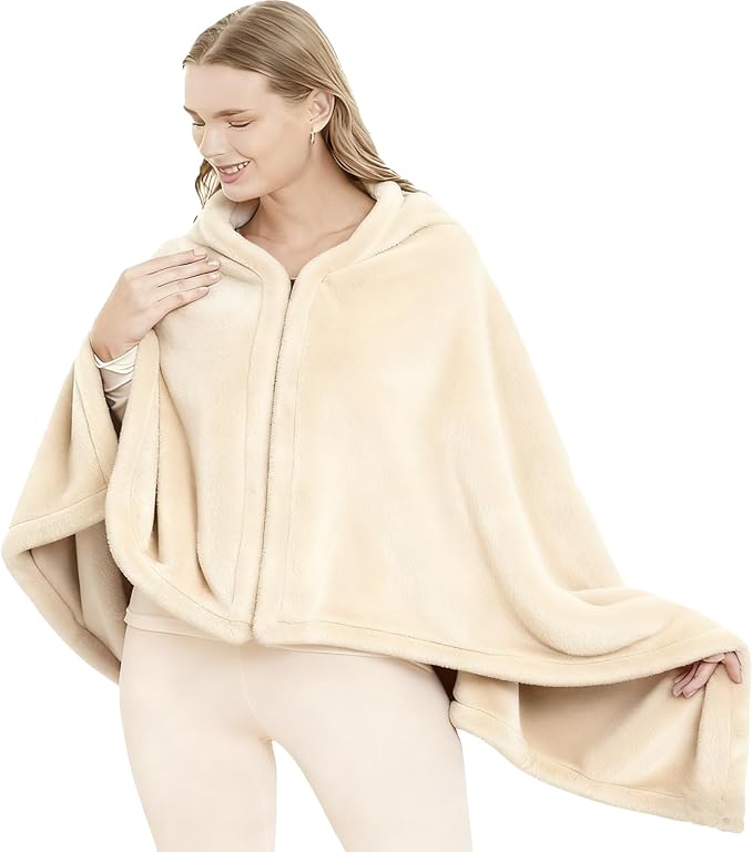 SNZ Cozy Wearable Blanket for Women & Men - 60"x33" Fleece Poncho, Warm Office Chair Lap Blanket, Travel, Camping & Home Wrap - Comfy Poncho Throw - Gift for Mom, Elderly