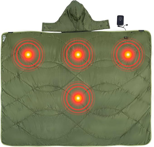 iClimb Heated Camping Blanket with Hood and Battery Pack (Green)