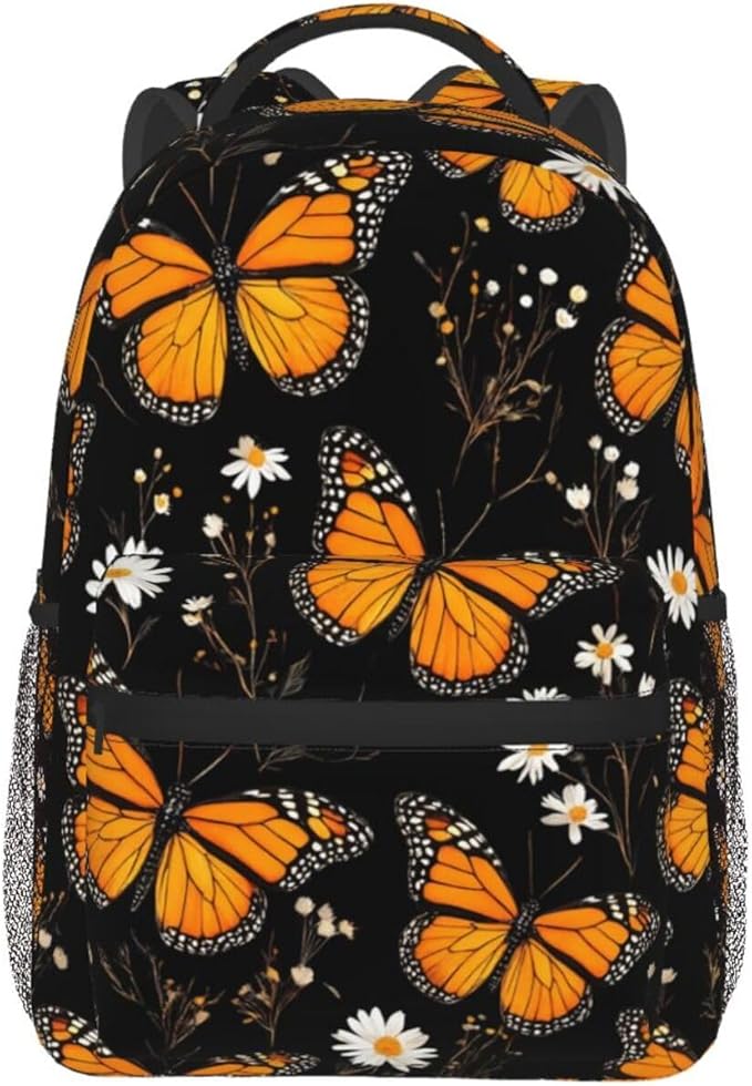 Men Women Lightweight Colorful Butterflies Flowers Daypack Bookbag Big Capacity Carry On Bag With Side Pockets for Camping Travel Bicycle