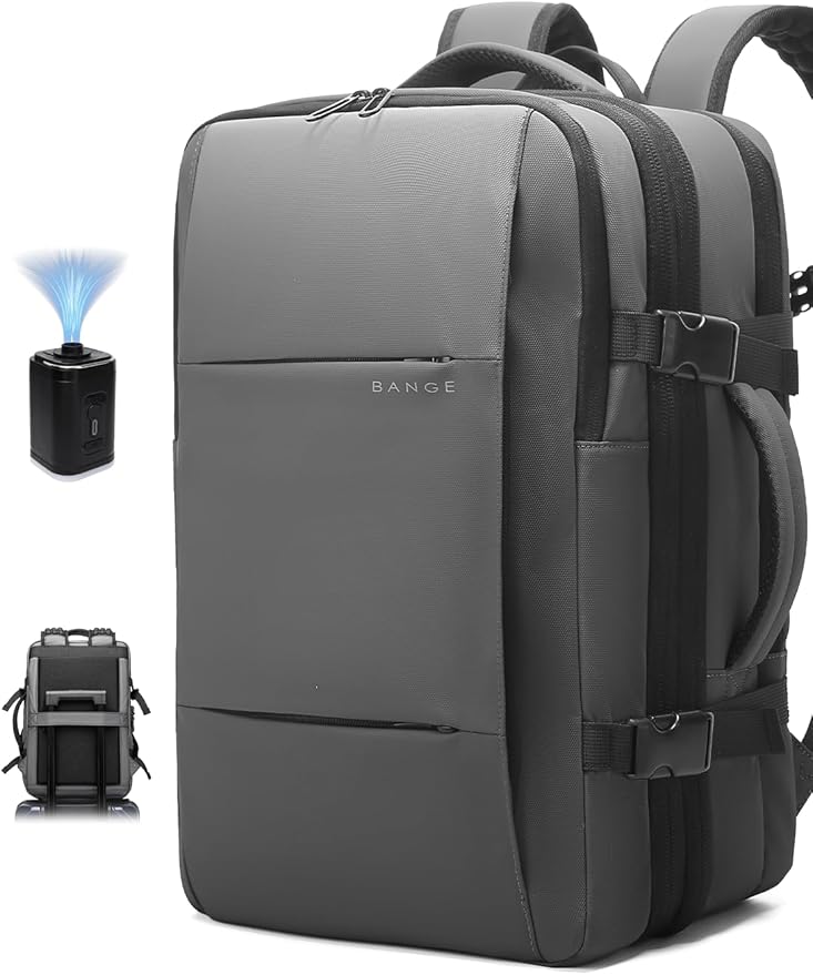 BANGE Backpack with Anti-Theft Vacuum Compression Travel Backpack,Expandable Backpacks with Pump for Airplanes