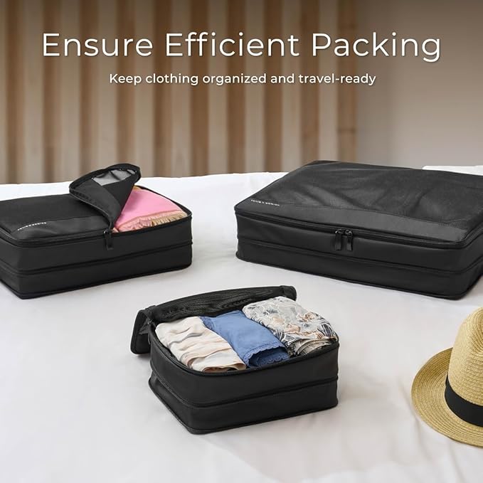 Briggs & Riley Compression Packing Cube Set - Bag Organizer for Check In Suitcase & Luggage, For Women & Men, Pack Accessories for Vacation - Travel Must Haves, 3-Piece, Tan
