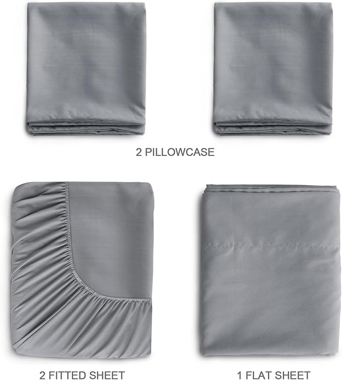 SPRINGSPIRIT Twin Sheets Set, 4 Piece Bed Sheets Set, Deep Pockets, Super Soft, Breathable, Grey