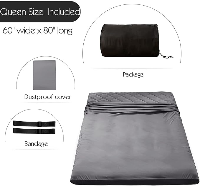 MAXYOYO Japanese Floor Futon Mattress Queen Size, Floor Mattress for Adults Queen Bed, Roll Up Folding Floor Bed, Diamond Patterned Japanese Futon, Dark Grey