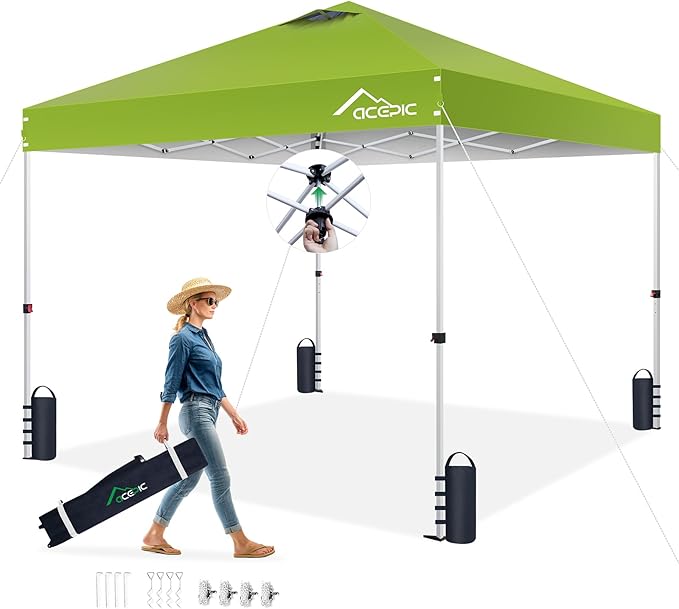 10x10 Pop Up Canopy Tent,300D Silver-Coating Top,Pop Up Canopy Tent Instant Portable Shelter with 1-Button Push and Wheel Carry Bag, 8 Stakes and 4 Canopy Weights (Radiant Green, 10x10)