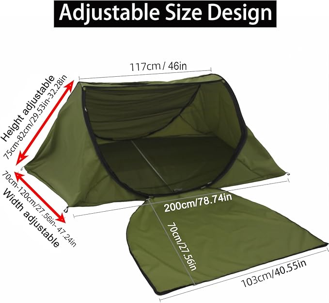Portable Camping Tent with Double Door Design, Folding Mosquito Net Shelter with Storage Bag, Army Green