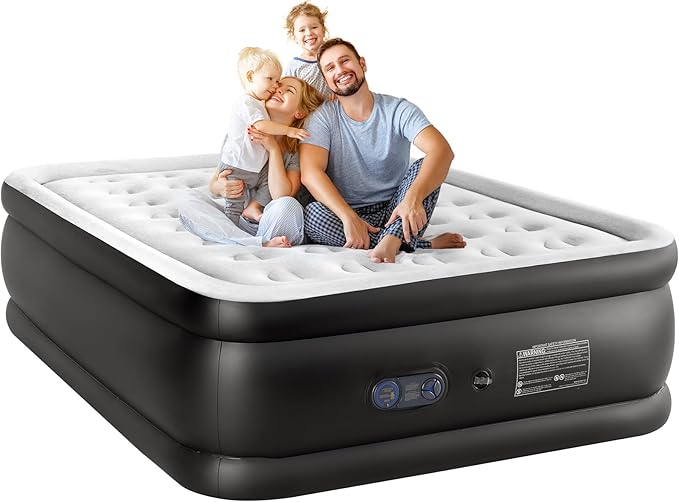 Sweetcrispy Queen Air Mattress - 16" Inflatable Blow Up Airbed with Built-in High Capacity Pump, Double Height, Non-Slip Bottom Design, Weight Capacity 660 lbs Air Bed for Home or Camping