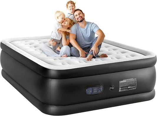 Sweetcrispy Queen Air Mattress - 16" Inflatable Blow Up Airbed with Built-in High Capacity Pump, Double Height, Non-Slip Bottom Design, Weight Capacity 660 lbs Air Bed for Home or Camping