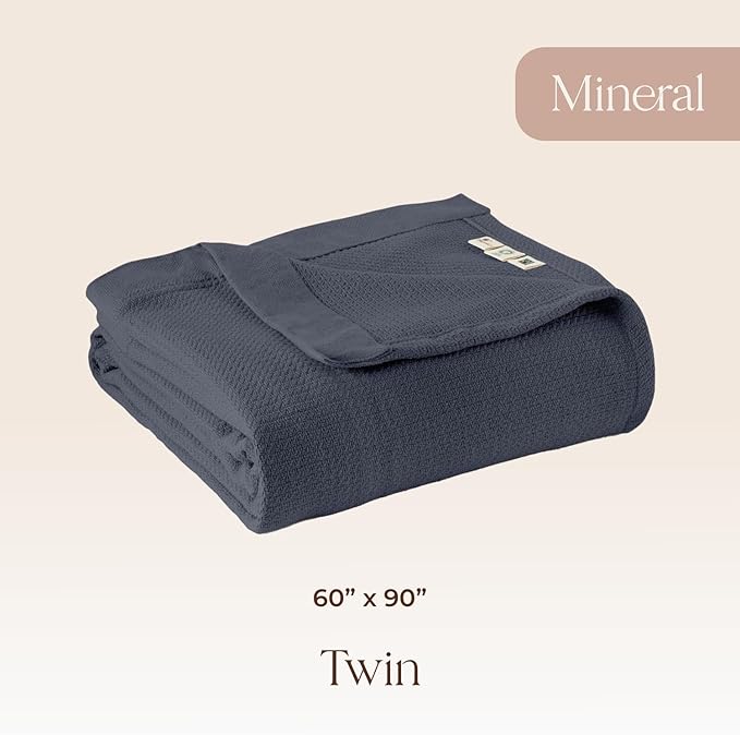 100% Organic Cotton Blanket - GOTS & Fairtrade Certified Organic Cotton Throw Blanket for Bed with Soft Warm & Breathable Single Knit Weave - Great as Bedspread or Coverlet (Mineral, Twin)