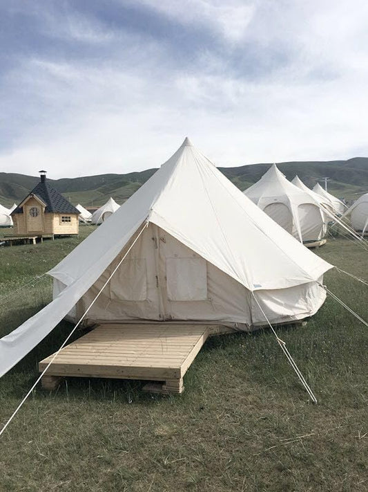 Canvas Tent Bell Tent Glamping, 4 Seasons Yurt for Camping, 4M/5M Cotton Canvas for Family Camping, Outdoor Hunting, or Party (13ft-16.5ft). Durable, Spacious, and Versatile