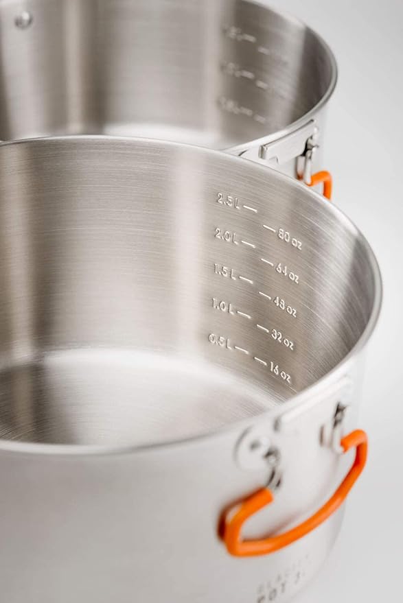 GSI Outdoors Glacier Stainless Steel Base Camper - Large - 3 Pieces Cookset - Compact, & Durable Pot Pan for Camping