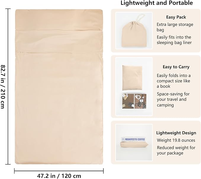 Sleeping Bag Liner Camping Adult Sleep Sack Lightweight Travel Sheet for Hotel Bed Compact Ultralight Essential Cleaning Supplies Kit Travel Bedding Set for Backpacking