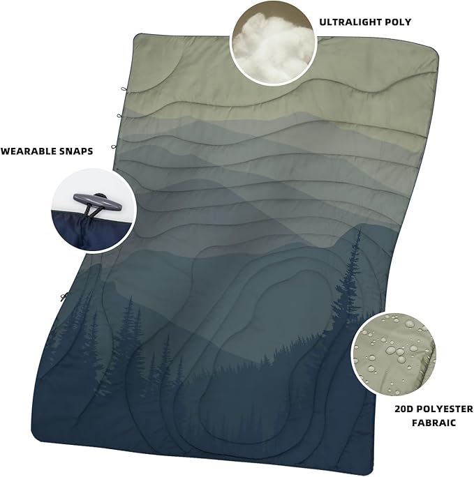 Camping Blanket Puffy - Outdoor Stadium Blanket Wearable, Lightweight, Packable, Machine Washable Camping Quilt for Traveling, Picnic, Beach, Party