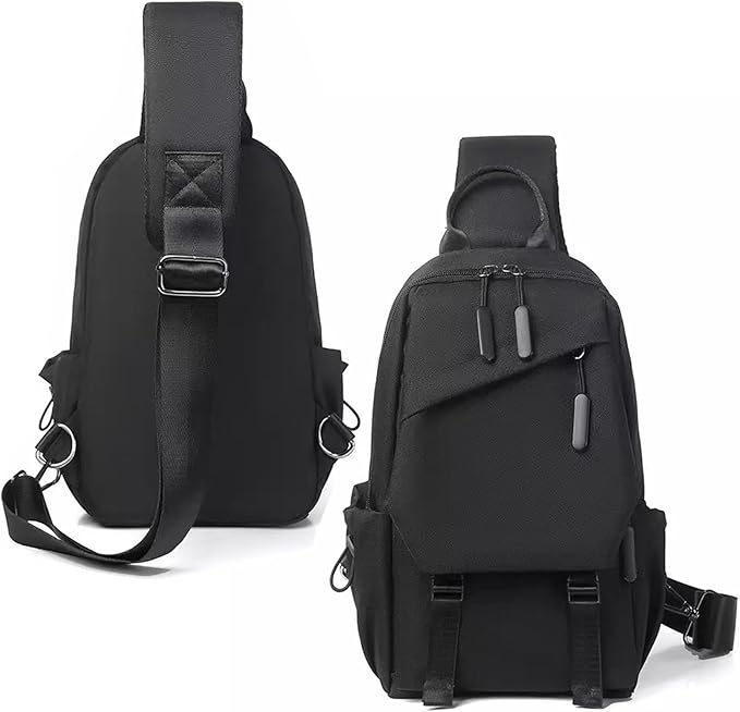 Waterproof Sling Bag for Mens Crossbody Bag, Wear-Resistant Travel Sling Backpack Chest Bag with Adjustable Shoulder Strap Anti Theft Daypack for Hiking Sports Running Women-Black