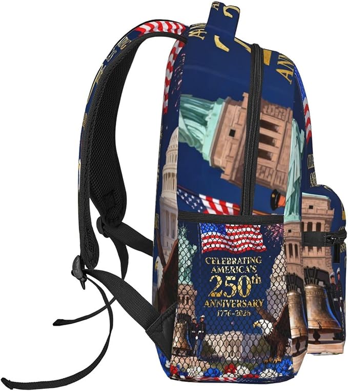 Lightweight Daypack Bookbag for Trekking Business Walking Cycling, Big Capacity Anti-Theft Multipurpose Carry On Bag, USA 250th Anniversary Patriotic Independence Celebration Art Business Computer Bag
