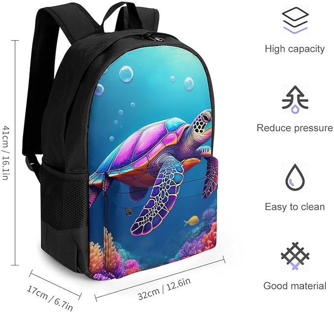 Supdreamc Men Women Polyester Sea Turtle Daypack Backpack Large Capacity Carry On Bag With Smooth Zippers for Hiking Picnic Walking Cycling