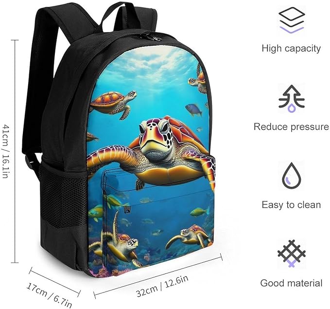 Supdreamc Men Women Polyester Sea Turtle Daypack Big Capacity Shoulder Bag With Smooth Zippers for Hiking Work Walking Cycling