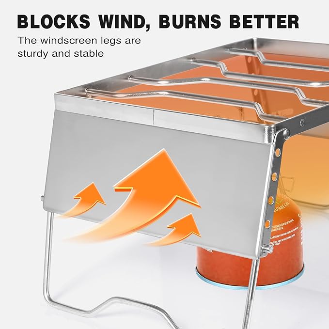 REDCAMP 12" Portable Open Fire Campfire Grill, 304 Stainless Steel Firepit Folding Campfire Grill Grate with Windscreen Height Adjustable Legs and Bag for Outdoor Backpacking Hiking Picnics BBQ