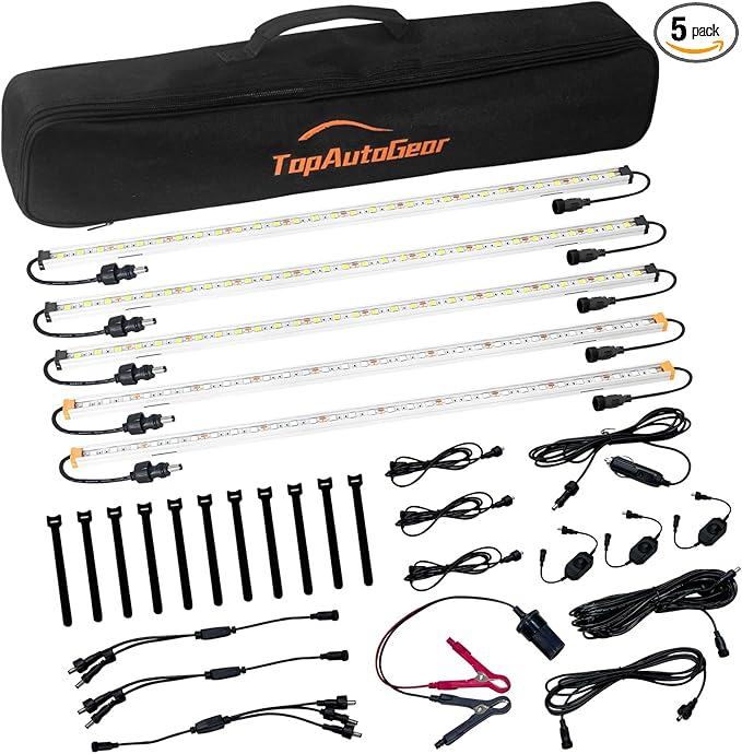 12V LED Light, Dimmable Camping Lights, Weatherproof IP67, Magnetic Mounting, All-in-One Portable Lighting for RV, Camping Tent Car Trailer Boat, White and Amber, 5 Pcs