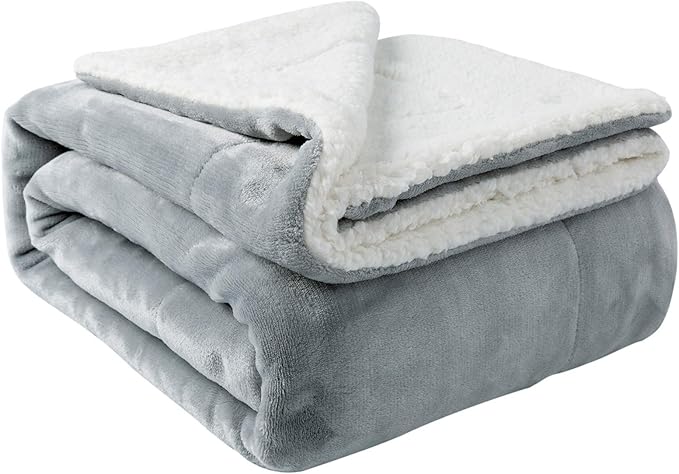 NANPIPER Sherpa Blanket Twin Thick Warm Blankets for Winter Bed Super Soft Fuzzy Flannel Fleece/Wool Like Reversible Velvet Plush Fabric(Light Grey Twin Size 60"x80")