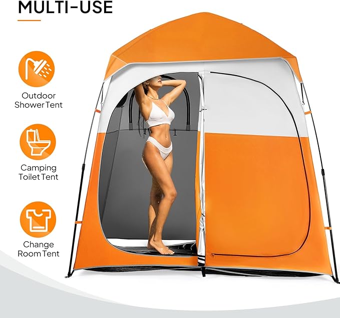 VINGLI 2 Room Shower Tent, 7.5 FT Instant Pop Up Shelter with Carrying Bag, Privacy Changing Room Tent,Perfect for Portable Toilet, Camping, Dressing, Outdoor Indoor, Easy Set Up