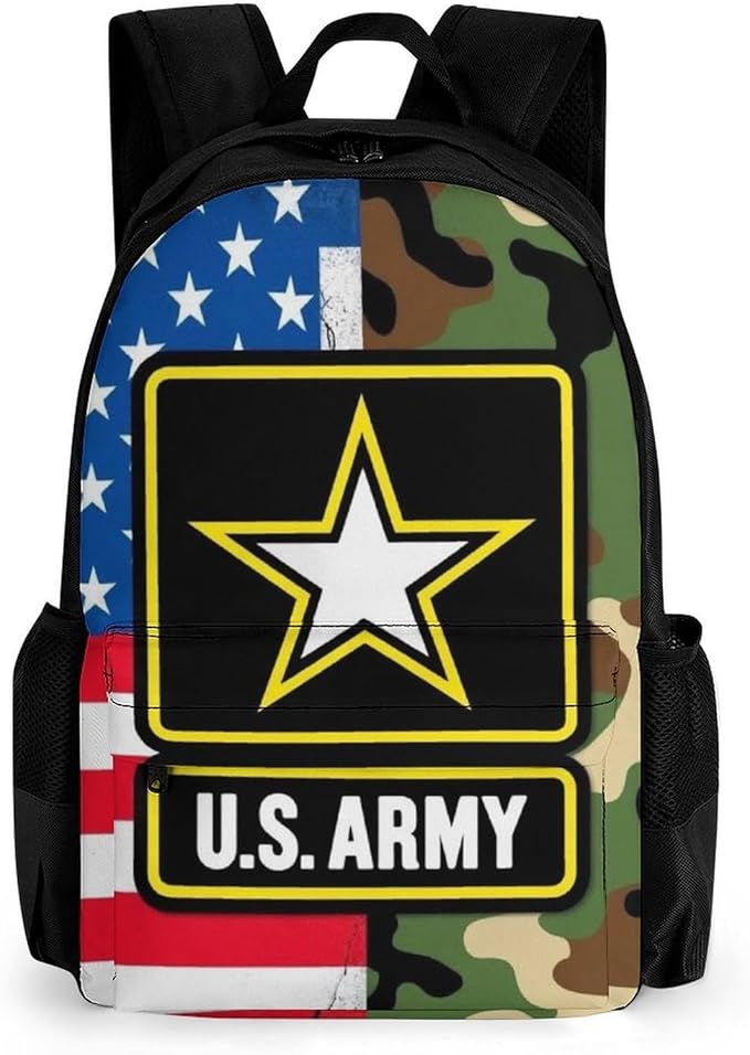 Supdreamc Rucksacks Lightweight Multipurpose Anti-Theft American Flag Army Green Camo Usa Retro Camouflage Shoulder Bag Big Capacity Traveling Camping Backpack With Side Pockets