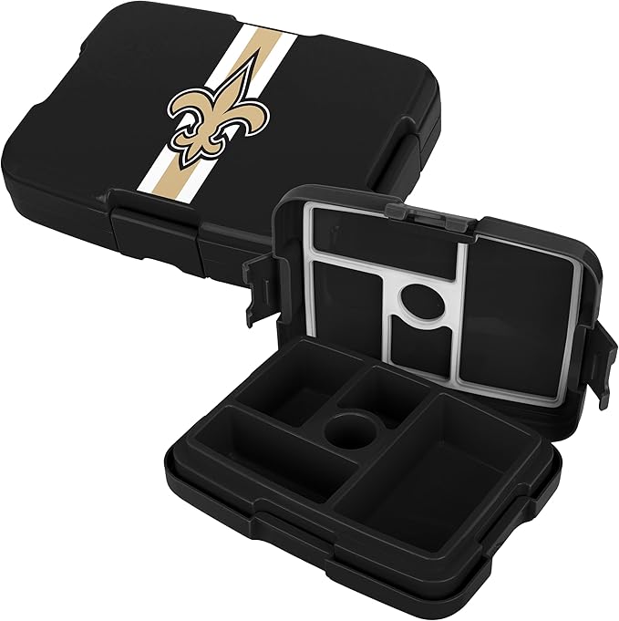 FOCO NFL Unisex-Adult Officially Licensed Team Color Stripe Primary Logo Football Leak Proof 5 Compartment Bento Lunch Box - New Orleans Saints