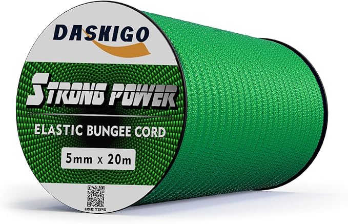 Elastic Bungee Shock Cord 3-8mm (Green, 1/5'' x 66FT)