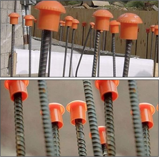 ZOENHOU 60 PCS Rebar Caps, Premium Plastic Mushroom Rebar Safety Caps Tube Screw on Rebar Stakes Feet for 0.4-1.18 Inch Rebar Stake, 2.36 x 2.17 Inch, Orange