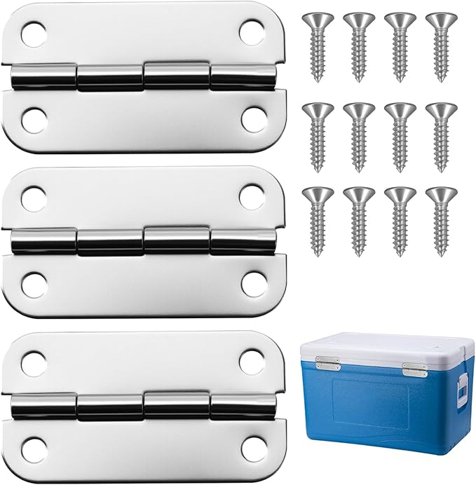 3 Pack 2.5 Inch Round Corner Stainless Steel Cooler Hinges, Replacement Compatible with Igloo Style Coolers, Parts, Also Hinges, Set with Screws Included
