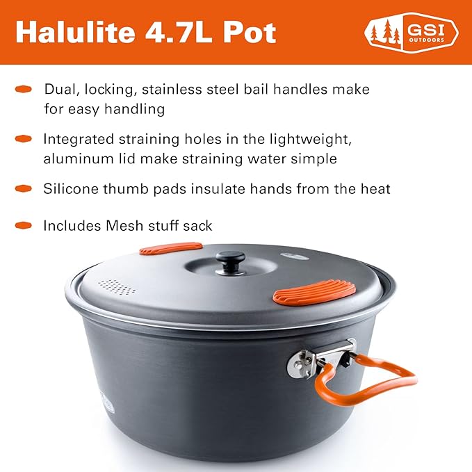 GSI Outdoors Halulite Aluminum Pot, Lightweight Hard Anodized Aluminum Camp & Backpacking Cookware with Lid & Folding Handle
