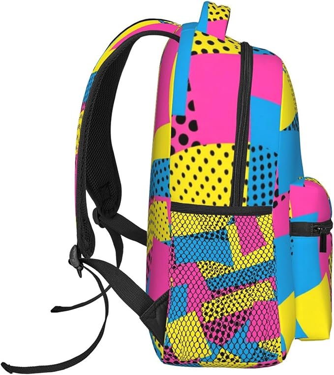 Men Women Lightweight Abstract Vintage Geometric Pattern Daypack Bookbag Big Capacity Carry On Bag With Side Pockets for Camping Travel Bicycle