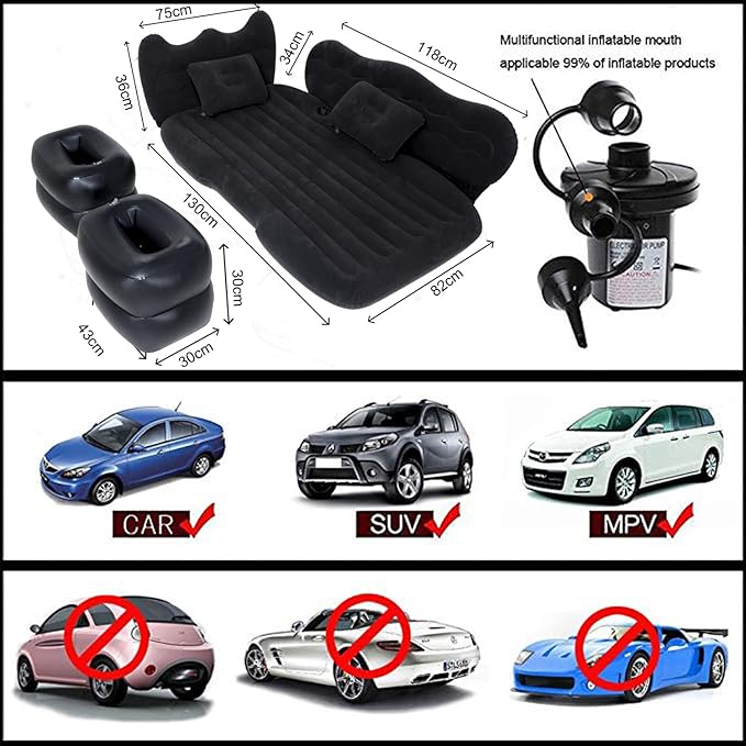 Inflatable Car Air Mattress Back Seat Bed with Air Pump,Thickened Portable Car Travel Sleeping Camping Air Mattress Blow Up Bed for Car Universal SUV
