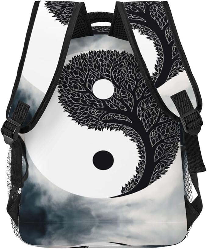 Daypack Bookbag Anti-Theft Multipurpose Large Capacity Bookbag, Yin Yang Bonsai Tree Art Travel Hiking Camping Rucksack With Adjustable Shoulder Straps